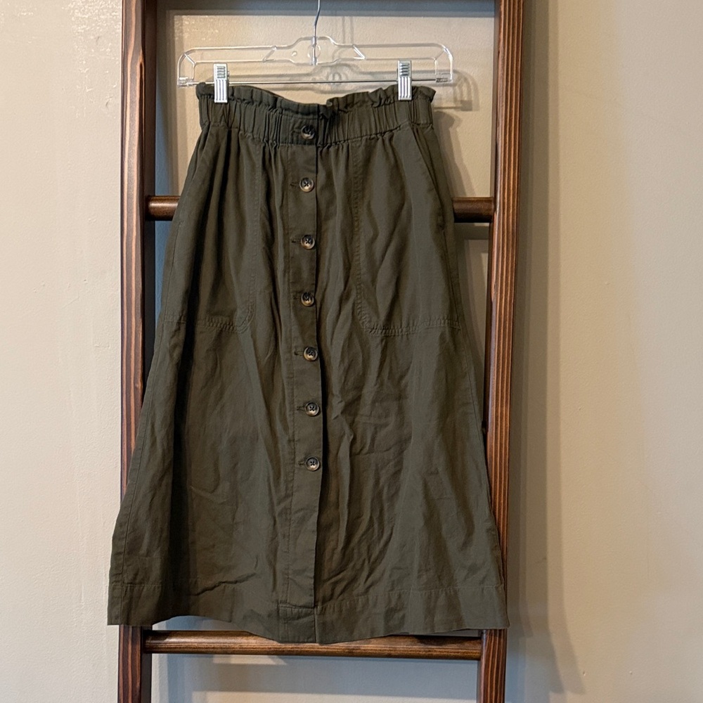 Madewell Olive Green Button-Front A-Line Skirt